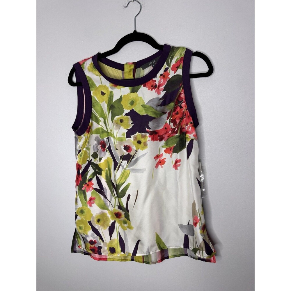 Per Se Silk White Floral Sleeveless Work Office Women's Size 6 New